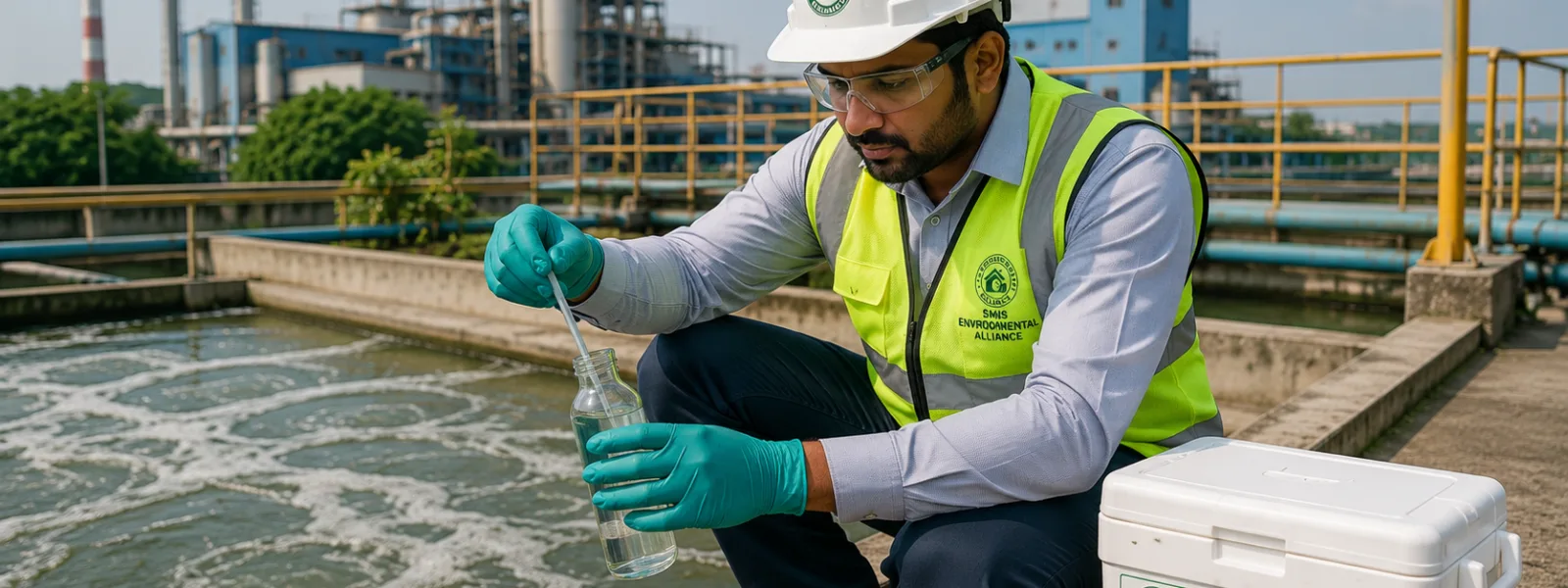 Water quality sampling at an industrial wastewater facility